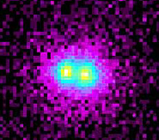 A binary star pair in the M15 galaxy, imaged at x-ray radiation wavelength by the Chandra Observatory.